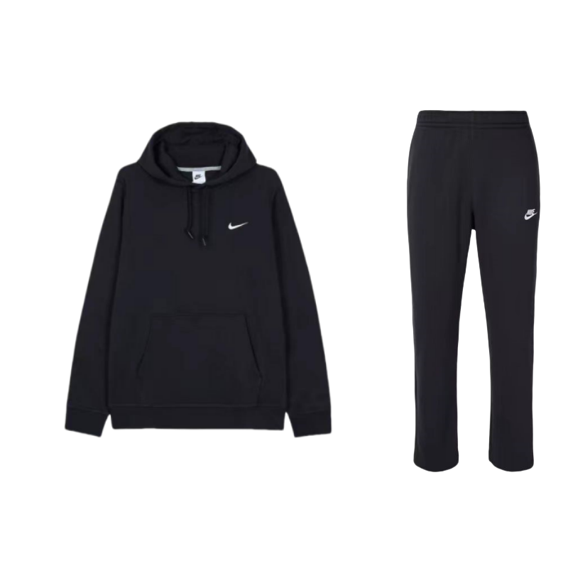 Nike Nike Hooded Fleece Lined Comfortable Long Sleeved Sweatshirt Breathable Pants Casual Sportswear Unisex Black
