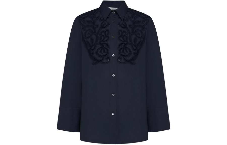 PAROSH Shirts Women's Dark Blue Pointed Collar Moderate Other