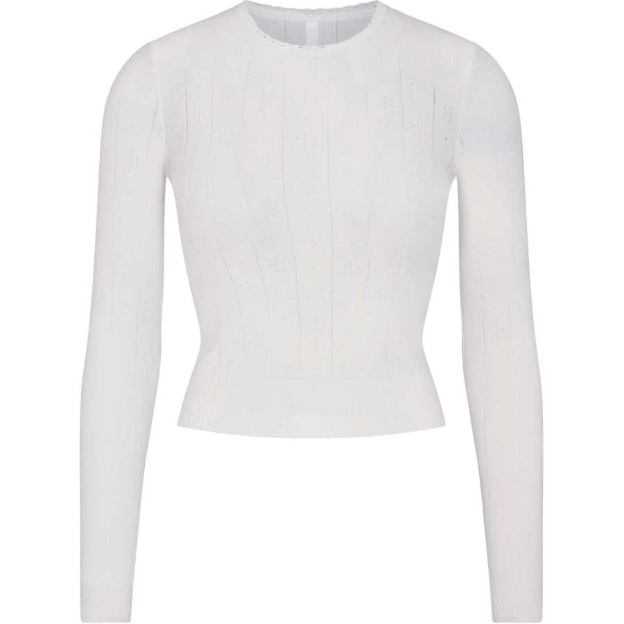 Skims FW24 Fake Day Collection SWEATER POINTELLE LONG SLEEVE TOP Knitwear Women's MARBLE/Marble Color