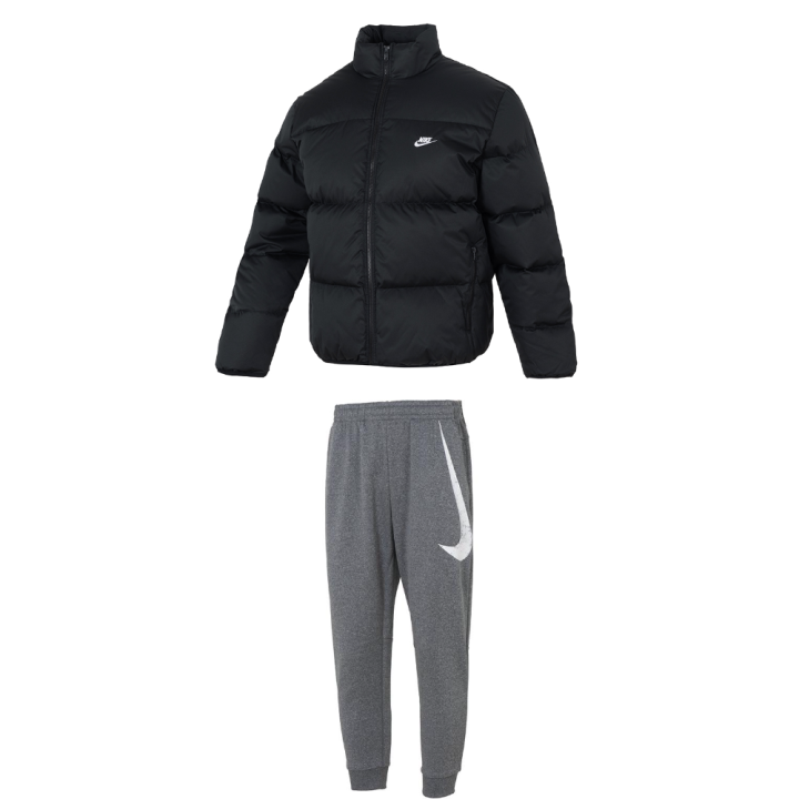 Nike Nike Casual Sportswear Men's Set Black Top+Gray Pants Stand Collar Moderate