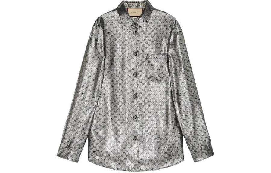 GUCCI Monogrammed Metallic Long-Sleeve Shirt