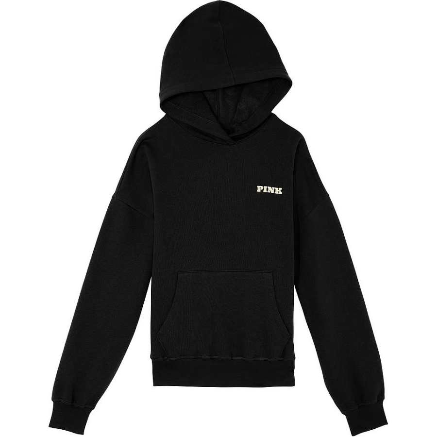 Victoria's Secret PINK Ivy Fleece Campus Hoodie/Pure Black Sweatshirt Women's Pure Black