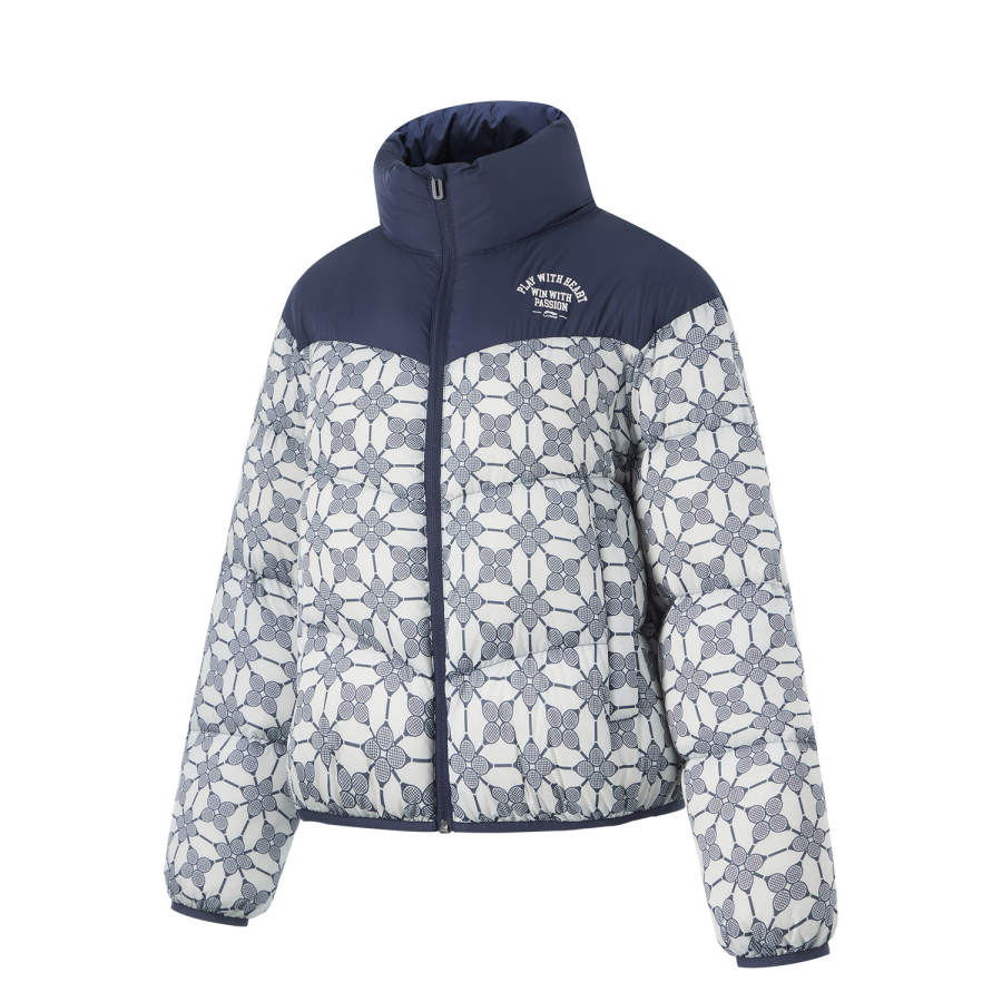 Li-Ning Li Ning Sports Life Collection Down Jacket Women's Standard White/Dark Iris Blue All Over Print