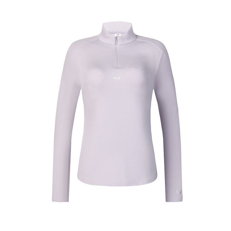 FILA Casual Slim Fit Stand Collar Fleece Lined Dopamine Dressing Long Sleeved T Shirt Women's Light Dusty Purple