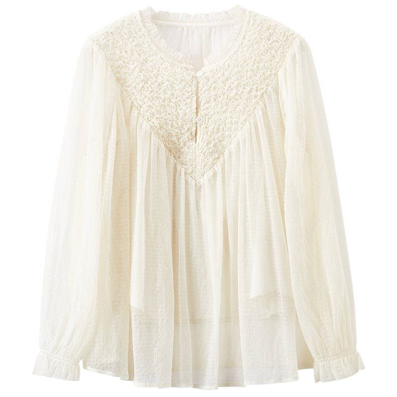 XIANGYING Chiffon Shirt Women's Beige