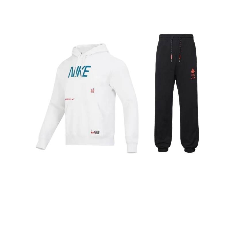 Nike Nike Sportswear Letter Print Knitted Fabric Fleece Lined Hoodie Solid Color Lace Up Cuffed Pants Casual Sportswear