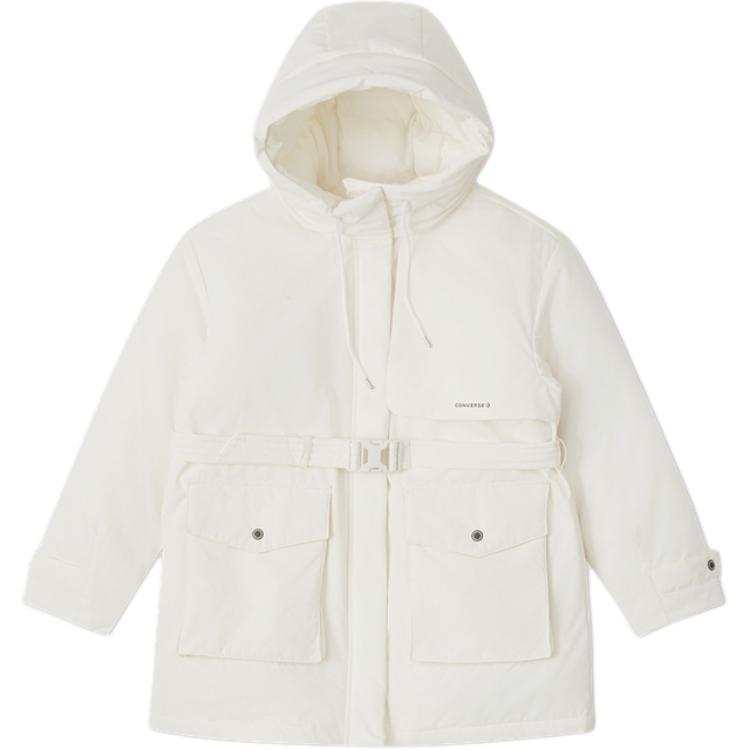 Converse Fleece Lined Minimalist Style Soft Hooded Large Pocket Down Jacket Women's White