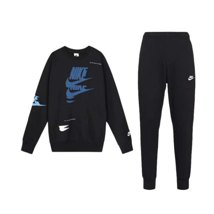 Nike Nike Sportswear Essentials Logo Print Fleece Lined Crew Neck Pullover Sweatshirt With Mid Rise Cuffed Bottom Pants