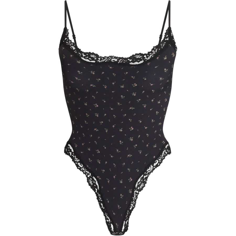 Skims FW24 FITS EVERYBODY LACE CAMI BODYSUIT Jumpsuit Women's ONYX ROSEBUD PRINT/Agate Rosebud Print