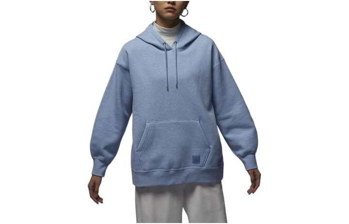Jordan Jordan Flight Solid Color Hooded Fleece Lined Drawstring Casual Sweatshirt Women's Blue Gray