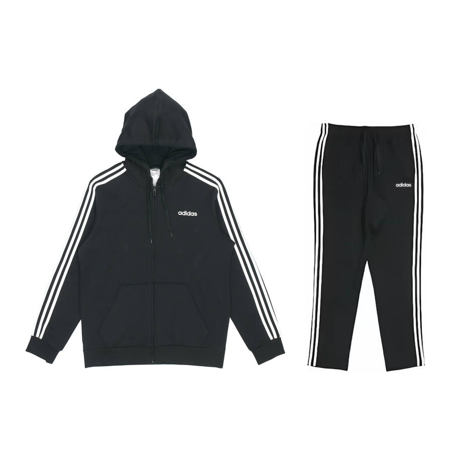 Adidas Adidas Running Fleece Lined Hooded Jacket Side 3 Pack Pattern Drawstring Vintage Pants Casual Sportswear Men's Black
