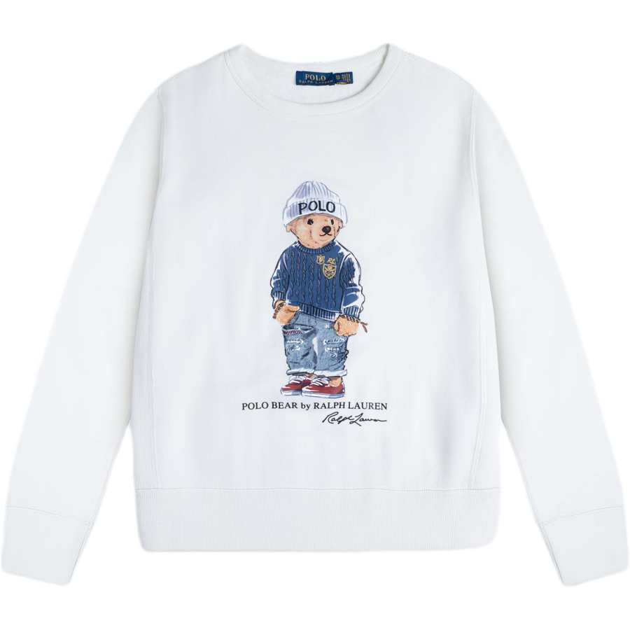Polo Ralph Lauren Crew Neck Bear Pattern Fleece Lined Sweatshirt Women's White