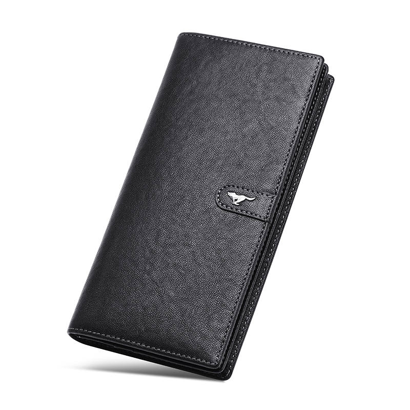 SEPTWOLVES Business Casual Top Grain Cow Leather Business Suit Long Wallet Men's Black