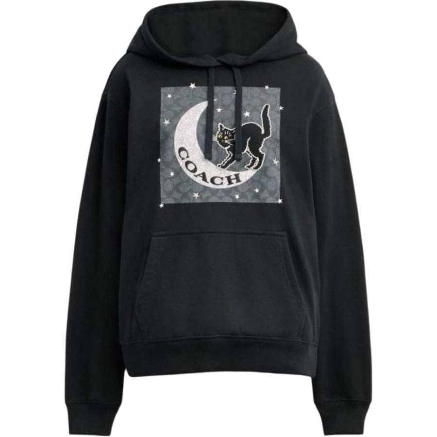 COACH Sweatshirts Women's Black Hooded Moderate Regular