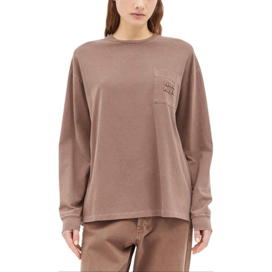 MIU MIU Drop Shoulder Sleeve T Shirt Women's Brown