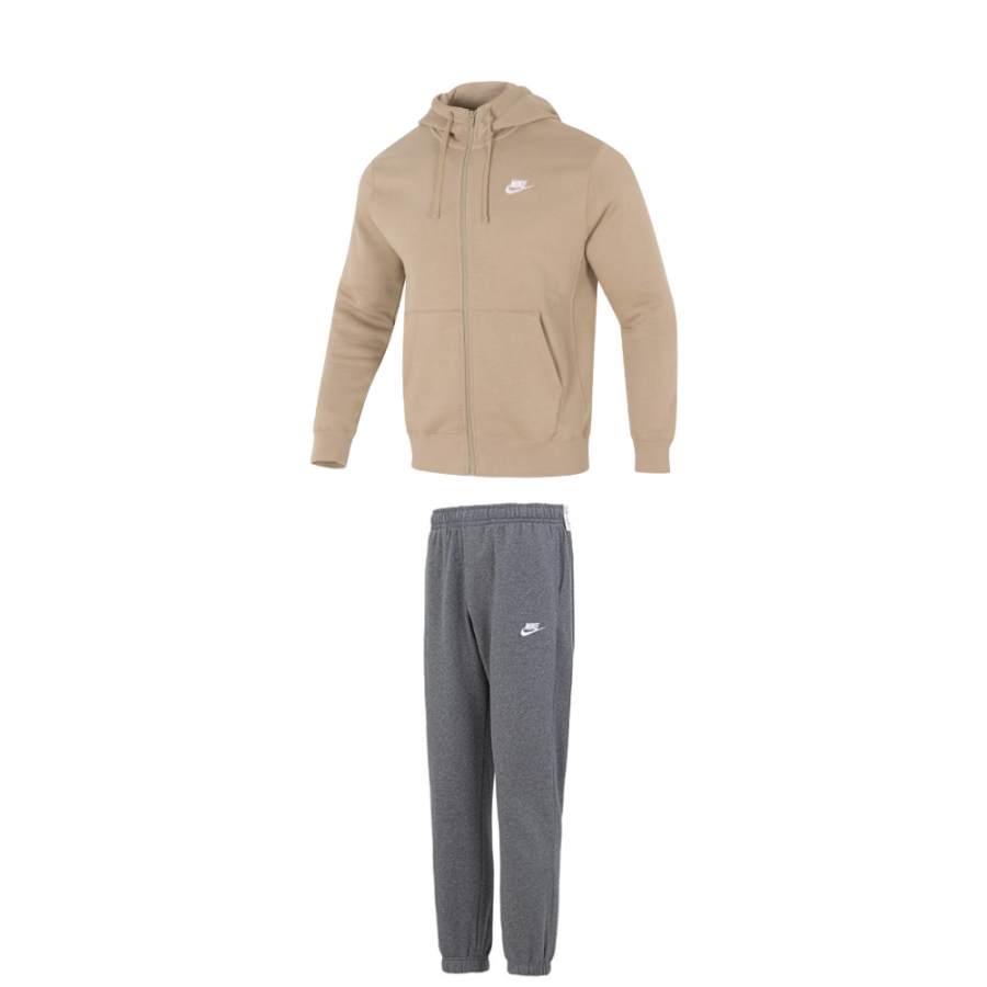 Nike Nike Casual Sportswear Men's Brown Top+Gray Pants Hooded Thickened And Fleece Lined