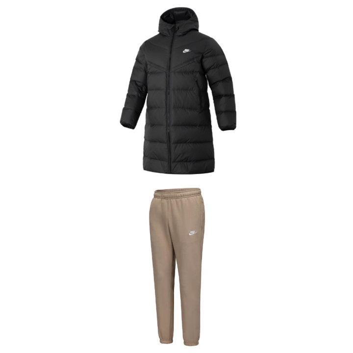 Nike Nike Casual Sportswear Men's Set Black Top+Light Umber Bottom Hooded Thickened And Fleece Lined
