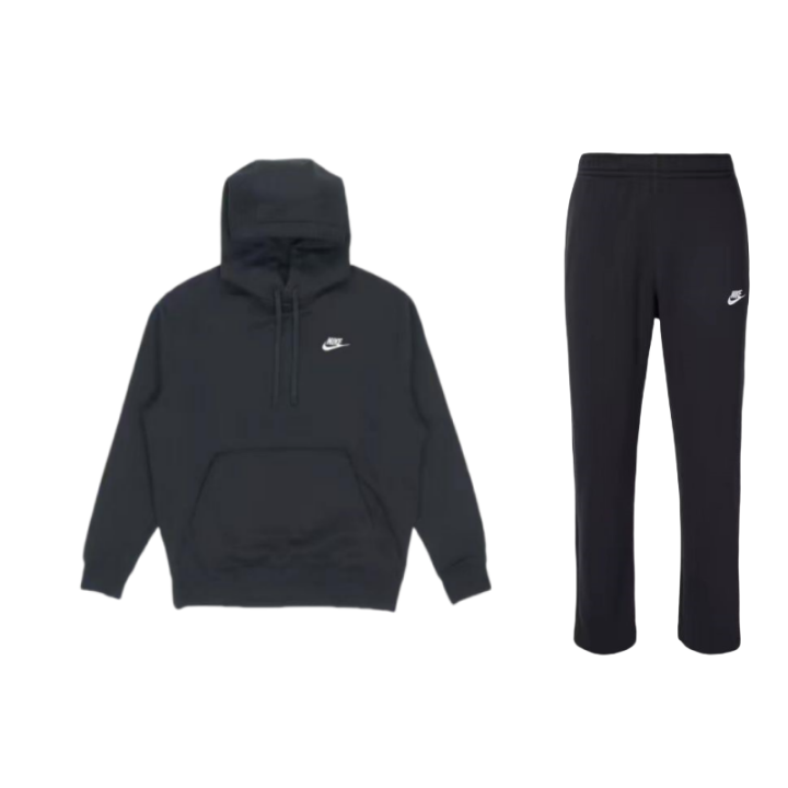 Nike Nike Brand Logo Letter Fleece Lined Hooded Pullover Sweatshirt Knitted Fabric Pants Casual Sportswear Unisex Black