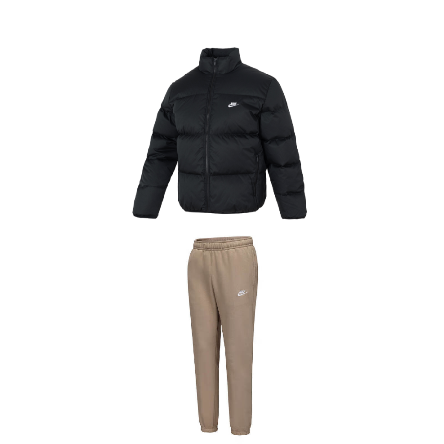 Nike Nike Casual Sportswear Men's Set Black Top+Light Umber Bottom Stand Collar Thickened And Fleece Lined