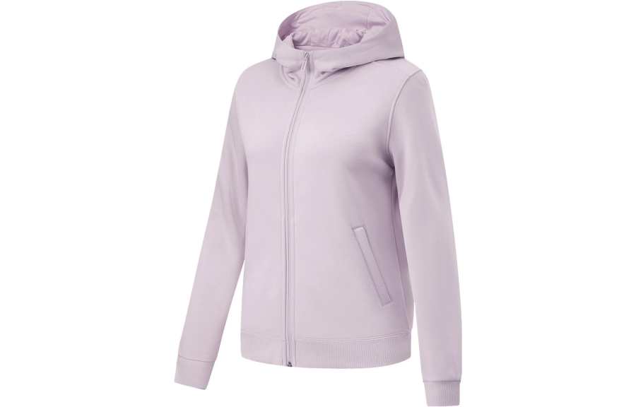 Li-Ning Li Ning Fitness Series Solid Color Fleece Lined Thermal Cardigan Hooded Sweatshirt Women's Silk Purple