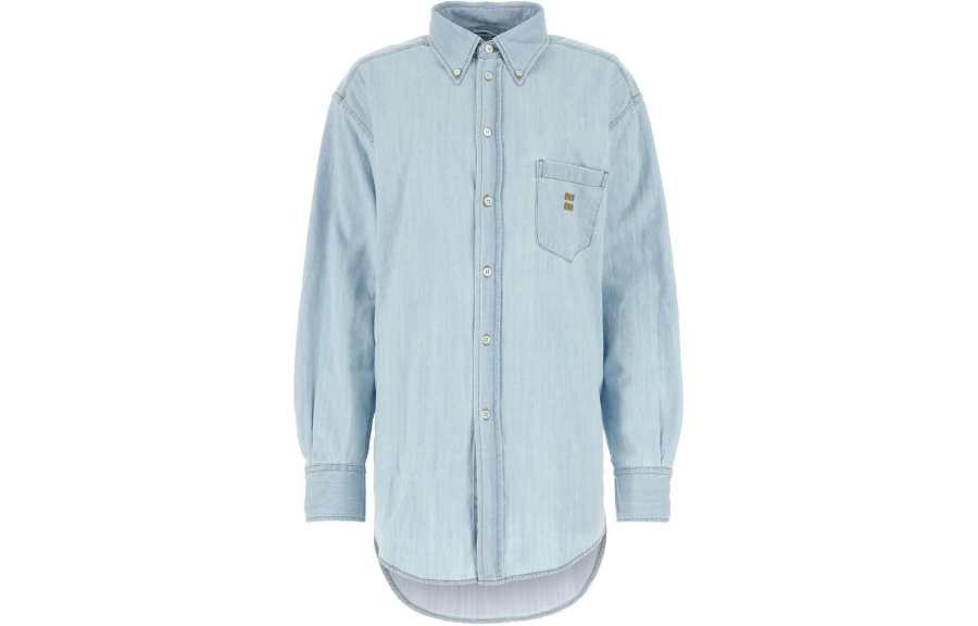 MIU MIU Denim Long Sleeved Shirt Unisex Light Blue