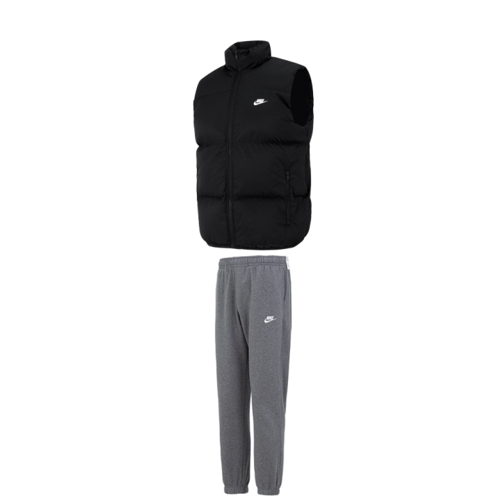 Nike Nike Casual Sportswear Men's Black Top+Gray Pants Stand Collar Thickened And Fleece Lined