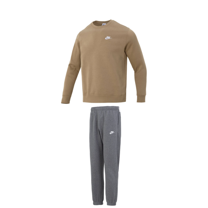 Nike Nike Casual Sportswear Men's Brown Top+Gray Pants Crew Neck Thickened And Fleece Lined