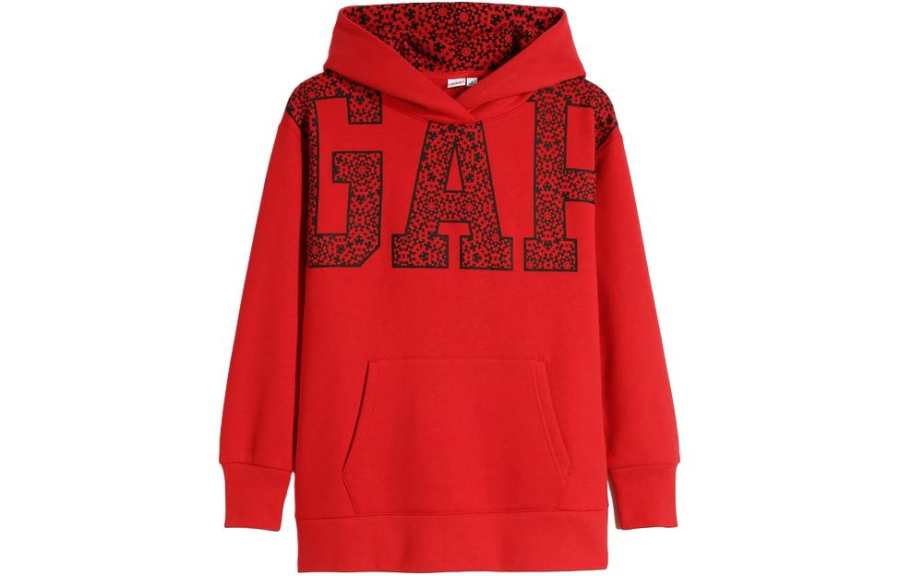 GAP Letter Fleece Lined Hooded Pullover Long Sleeved Sweatshirt Women's Red