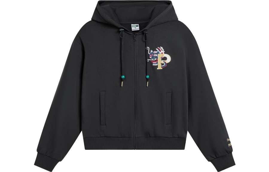 PUMA Sweatshirts Women's Black Hooded Moderate Cardigan