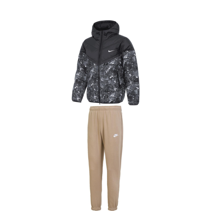 Nike Nike Casual Sportswear Men's Set Black Top+Light Umber Bottom Hooded Moderate