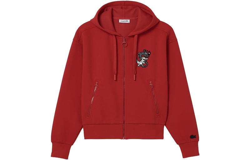 LACOSTE Year Of The Dragon Spring Festival Collection Sweatshirts Women's Red Hooded Moderate Cardigan
