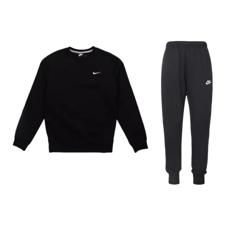 Nike Nike Solid Color Fleece Lined Thermal Pullover Hoodies & Fleece Lined Sweatpants Casual Sportswear Unisex Black