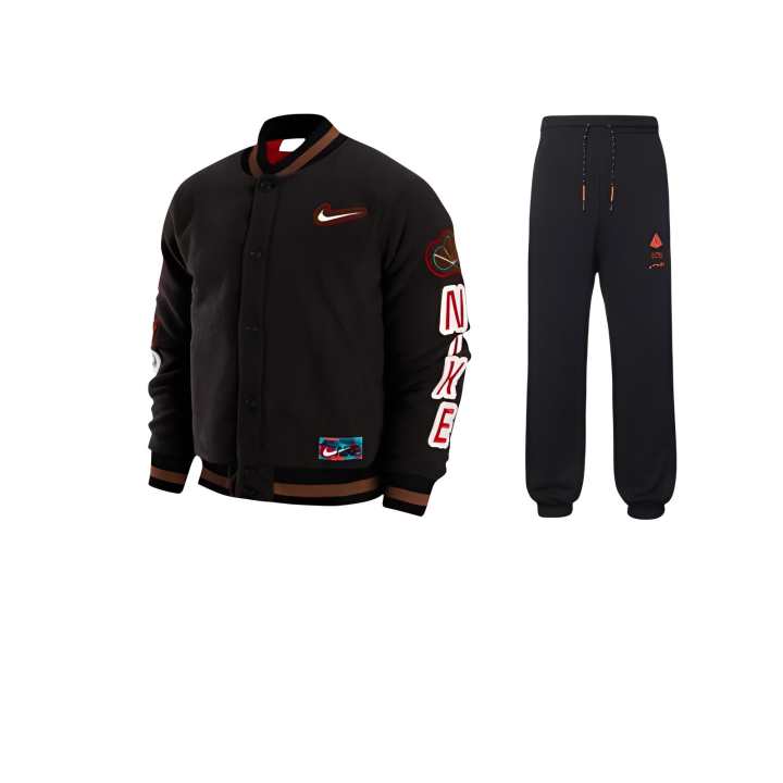 Nike Nike CNY Collection Fleece Lined Letter Single Breasted Baseball Collar Long Sleeved Lace Up Mid Rise Pants
