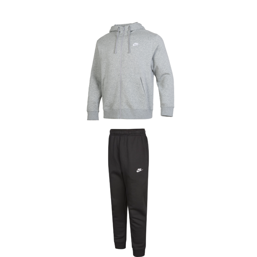Nike Nike Casual Sportswear Men's Clothing Set Gray Top+Black Bottom Hooded Thickened And Fleece Lined