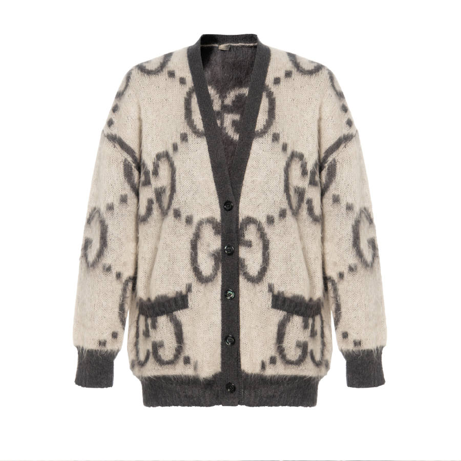 GUCCI Reversible Gg Cardigan Salmon Pink/Pastel Green