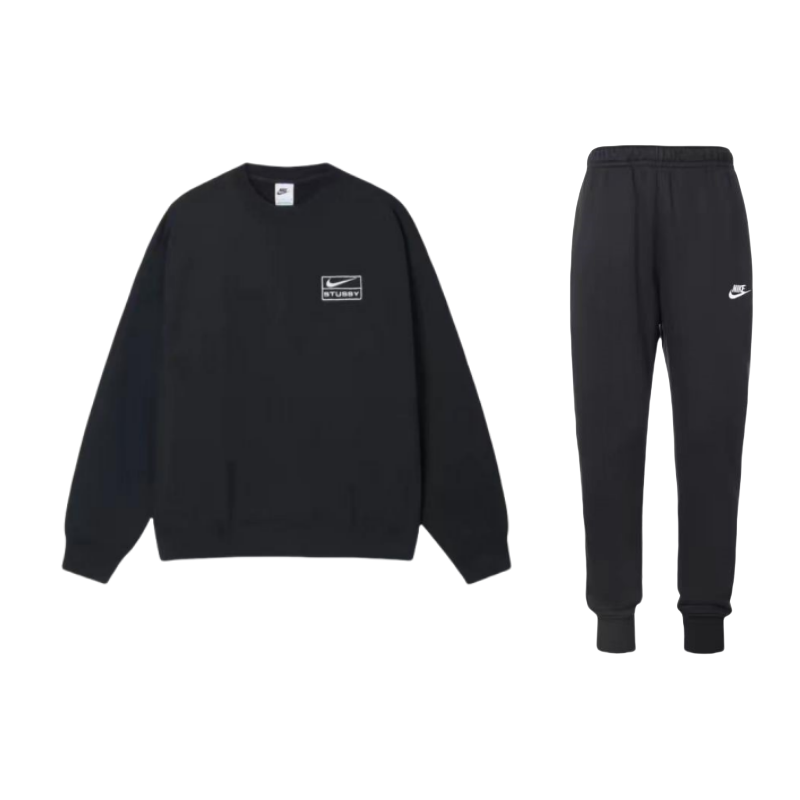 Nike Nike Logo Print Crew Neck Fleece Lined Long Sleeved Elastic Cuff Hemmed Pants Casual Sportswear Unisex Black