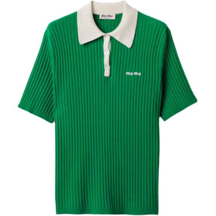 Miu Miu Short-Sleeved Ribbed Polo Shirt