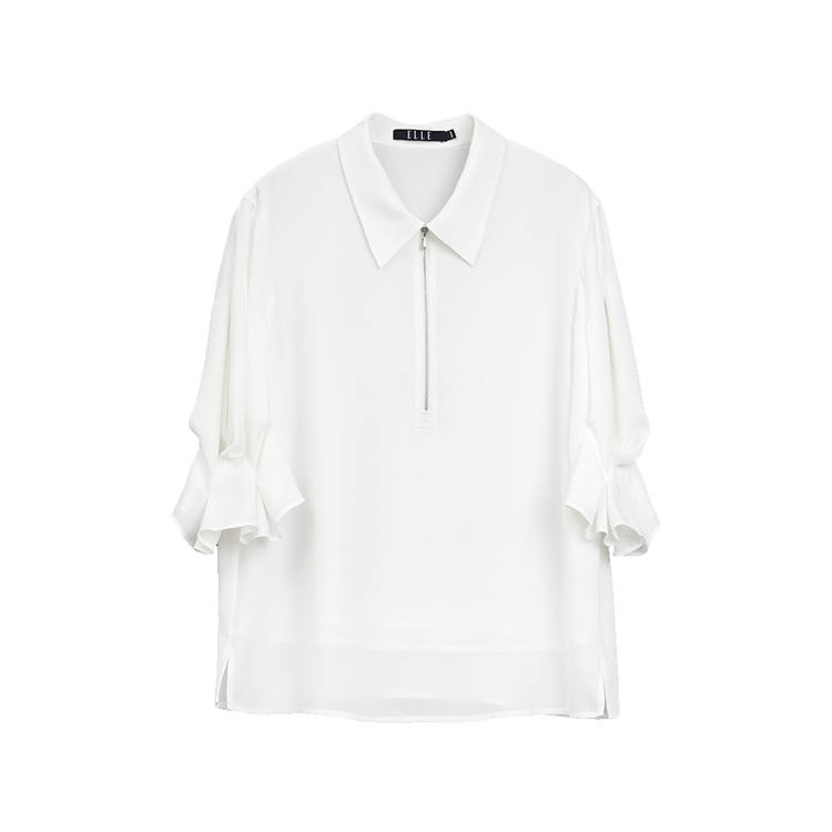 ELLE T Shirts Women's White Pointed Collar Moderate Shirt