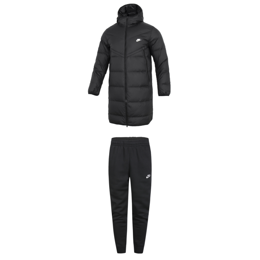 Nike Nike Breathable Mid Length Hooded Thermal Coat Comfortable Fleece Lined Pants Casual Sportswear Men's Black
