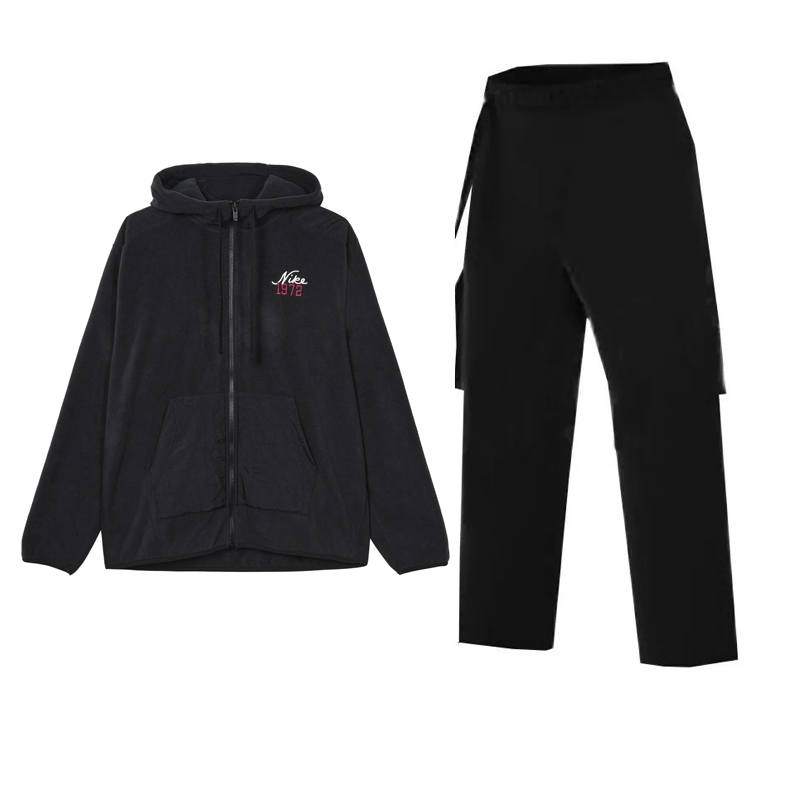 Nike Nike Hooded Fleece Lined Loose Fit Long Sleeved Straight Fit Mid Rise Pants Casual Sportswear Men's Black