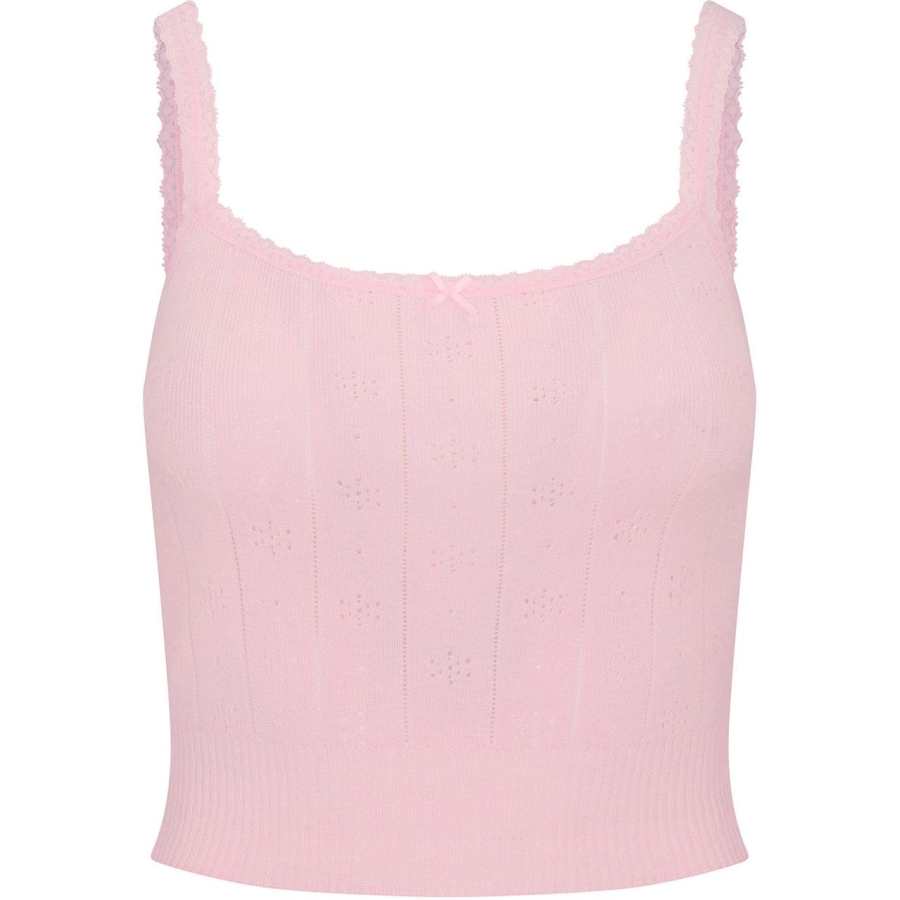 Skims FW24 Fake Day Collection Sweater Pointelle Cami Camisole Women's Baby Pink/Light Pink