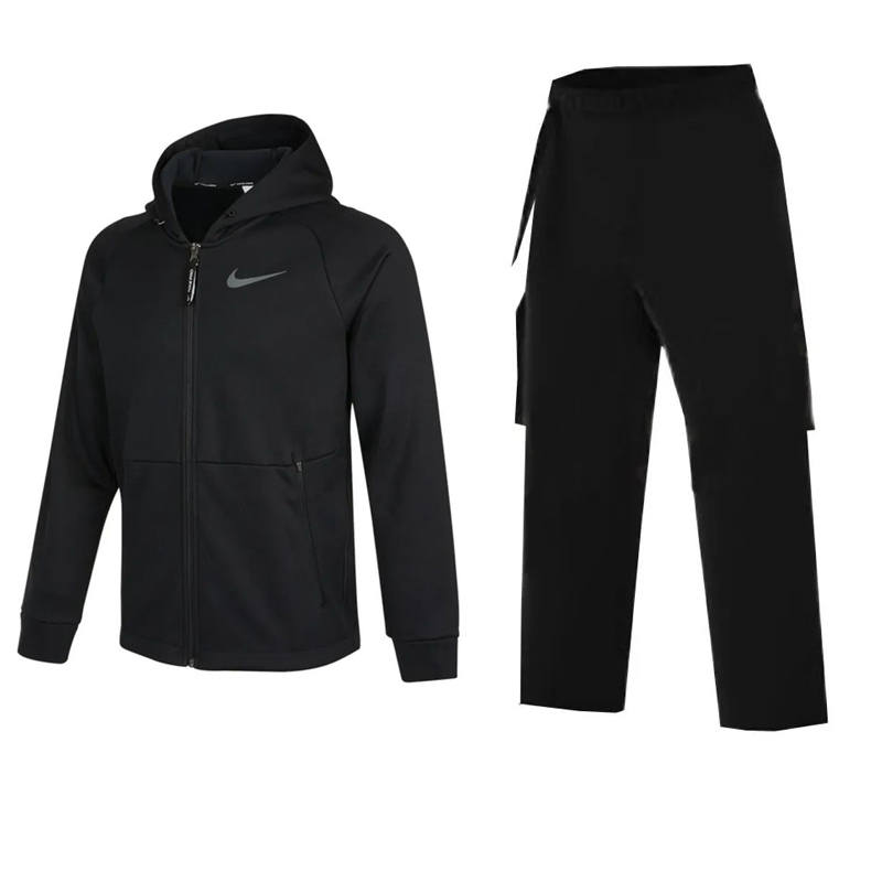 Nike Nike Fleece Lined Hooded Logo Comfortable Long Sleeved Mid Rise Pants Casual Sportswear Men's Black
