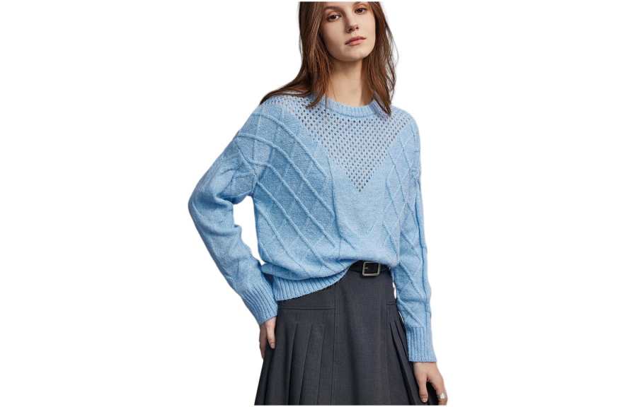 ELLE Knitwear Women's Blue Crew Neck Moderate Base Layer