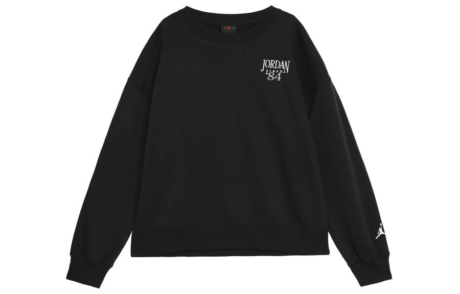 Jordan Jordan Numbers Letter Embroidery Casual Crew Neck Fleece Lined Long Sleeved Sweatshirt Women's Black