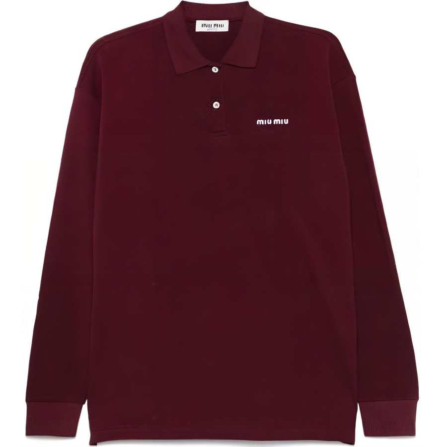 MIU MIU Logo Embroidered Piqué Long Sleeved Polo Shirt