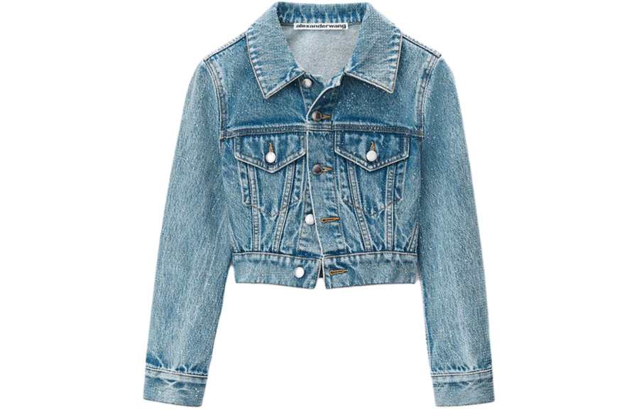 Alexander Wang Alexander Wang bead-embellished cropped denim jacket