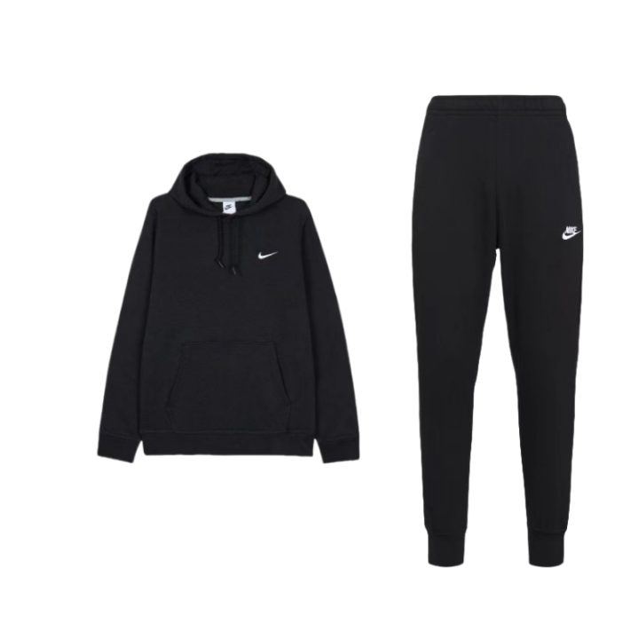 Nike Nike Hooded Fleece Lined Comfortable Long Sleeved Sweatshirt Mid Rise Lace Up Elastic Cuff Sweatpants Casual Sportswear