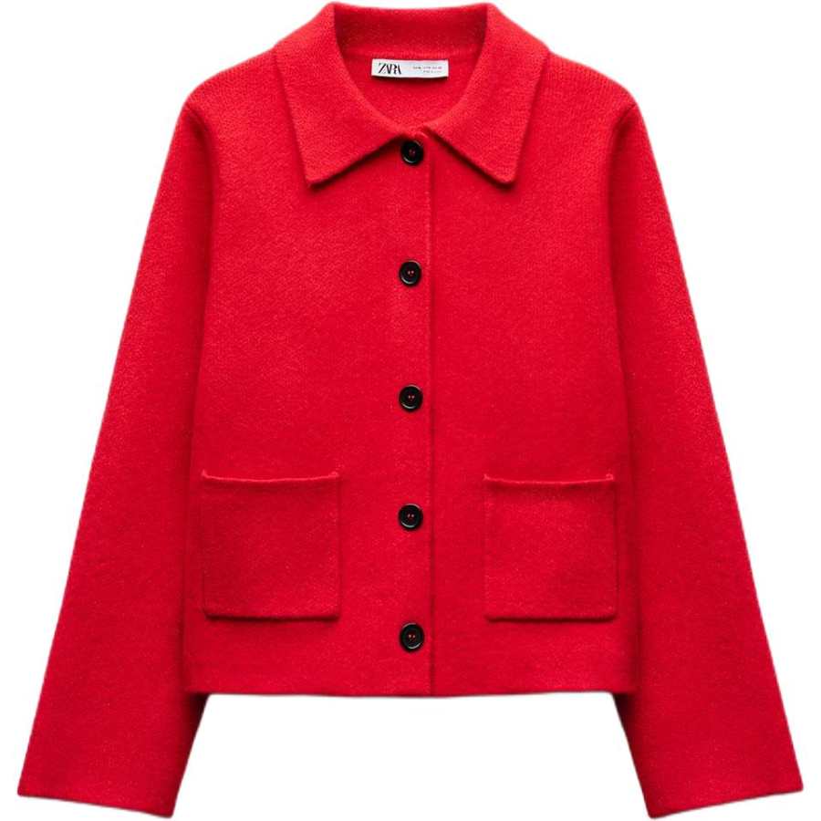 ZARA Jackets Women's Red Lapel Moderate Other