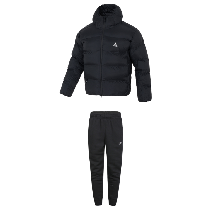 Nike Nike ACG Hooded Zippered Puffer Jacket Thermal Coat Comfortable Fleece Lined Pants Casual Sportswear Men's Black