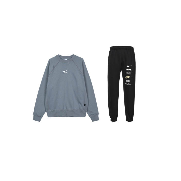 Nike Nike Air Letter Logo Crew Neck Fleece Lined Loose Fit Long Sleeved Sweatshirt With Warm Footed Knitted Fabric Pants